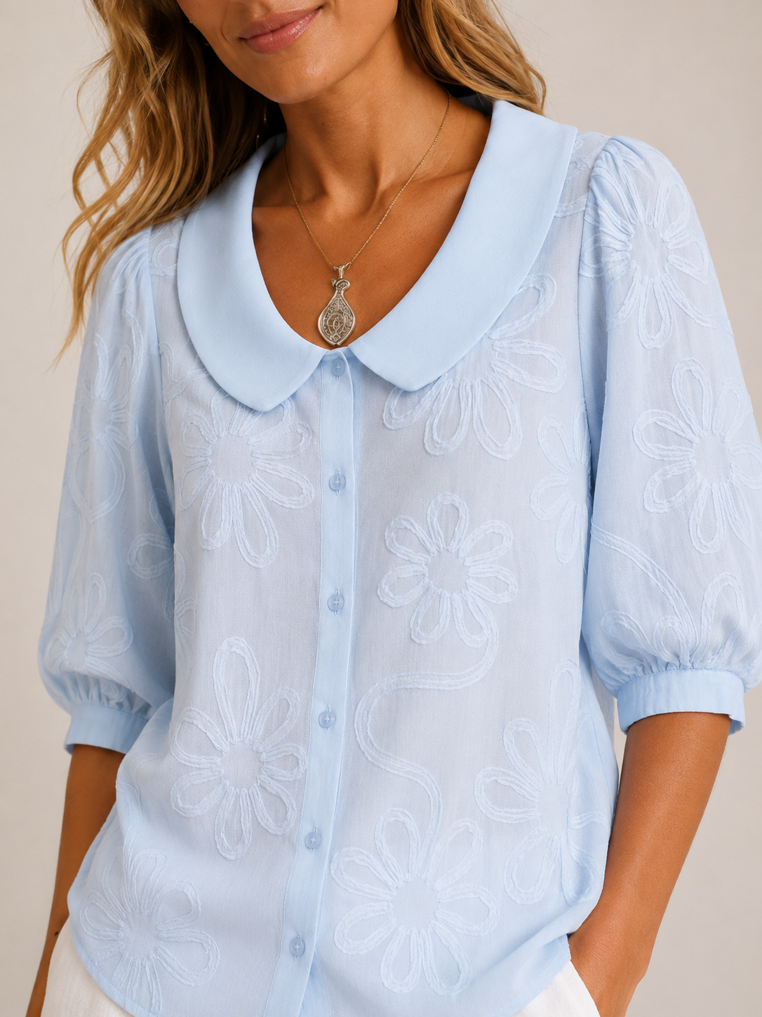 Evelyn Floral Embroidered Blouse - Clara & Vivian