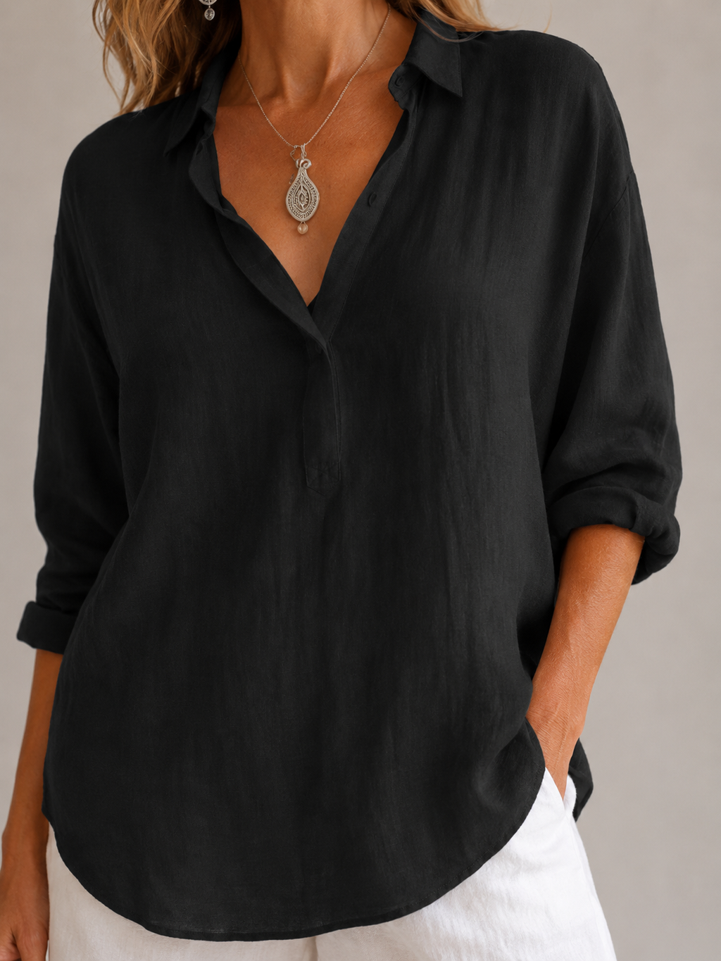 Celia Open-Collar Blouse - Clara & Vivian