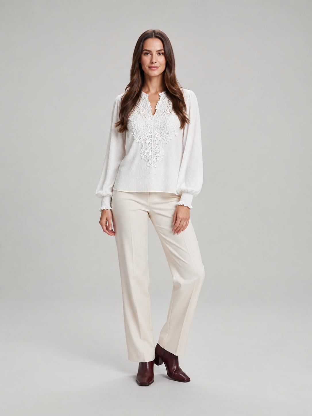Audrey Lace-Panel Blouse - Clara & Vivian