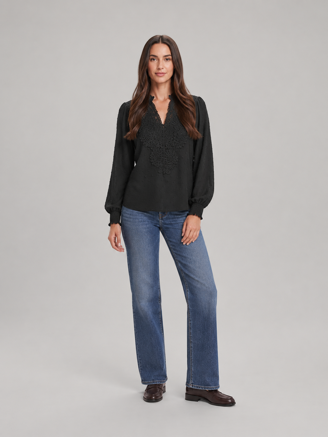 Audrey Lace-Panel Blouse - Clara & Vivian