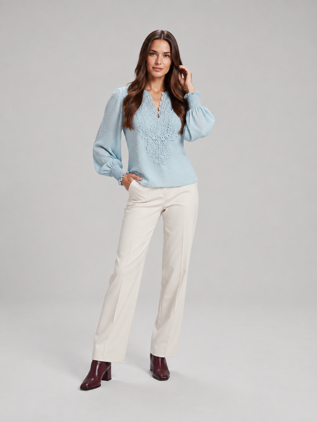 Audrey Lace-Panel Blouse - Clara & Vivian