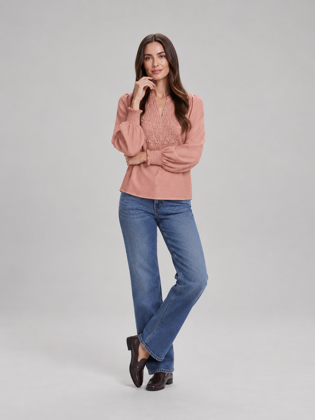 Audrey Lace-Panel Blouse - Clara & Vivian