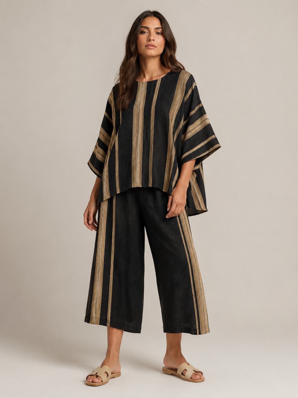Gestreepte tweedelige set met culotte voor dames – Azure
