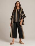 Gestreepte tweedelige set met culotte voor dames – Azure
