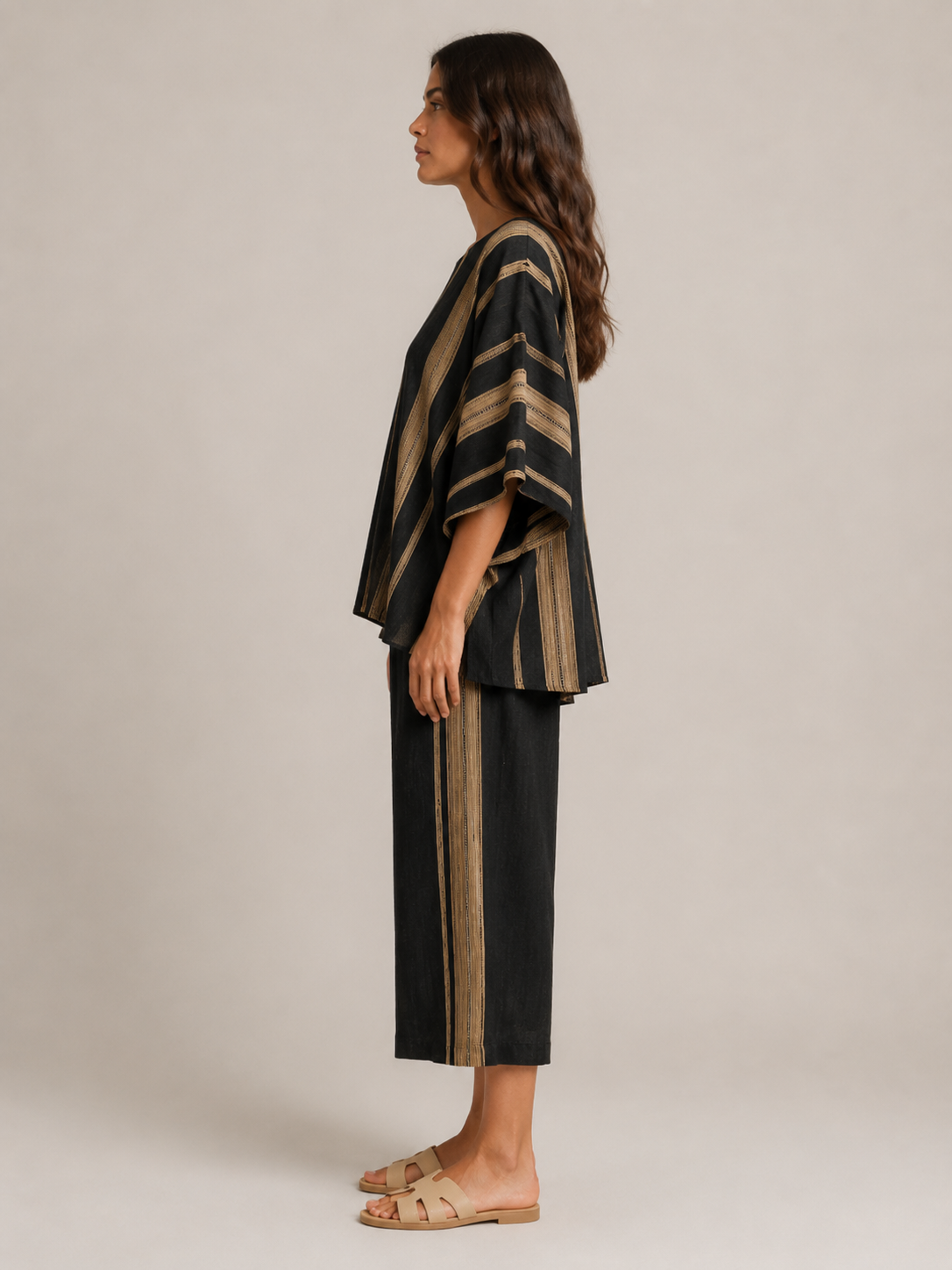 Gestreepte tweedelige set met culotte voor dames – Azure