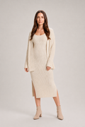 Gebreide set met lang vest en midi-jurk voor dames – Zaide