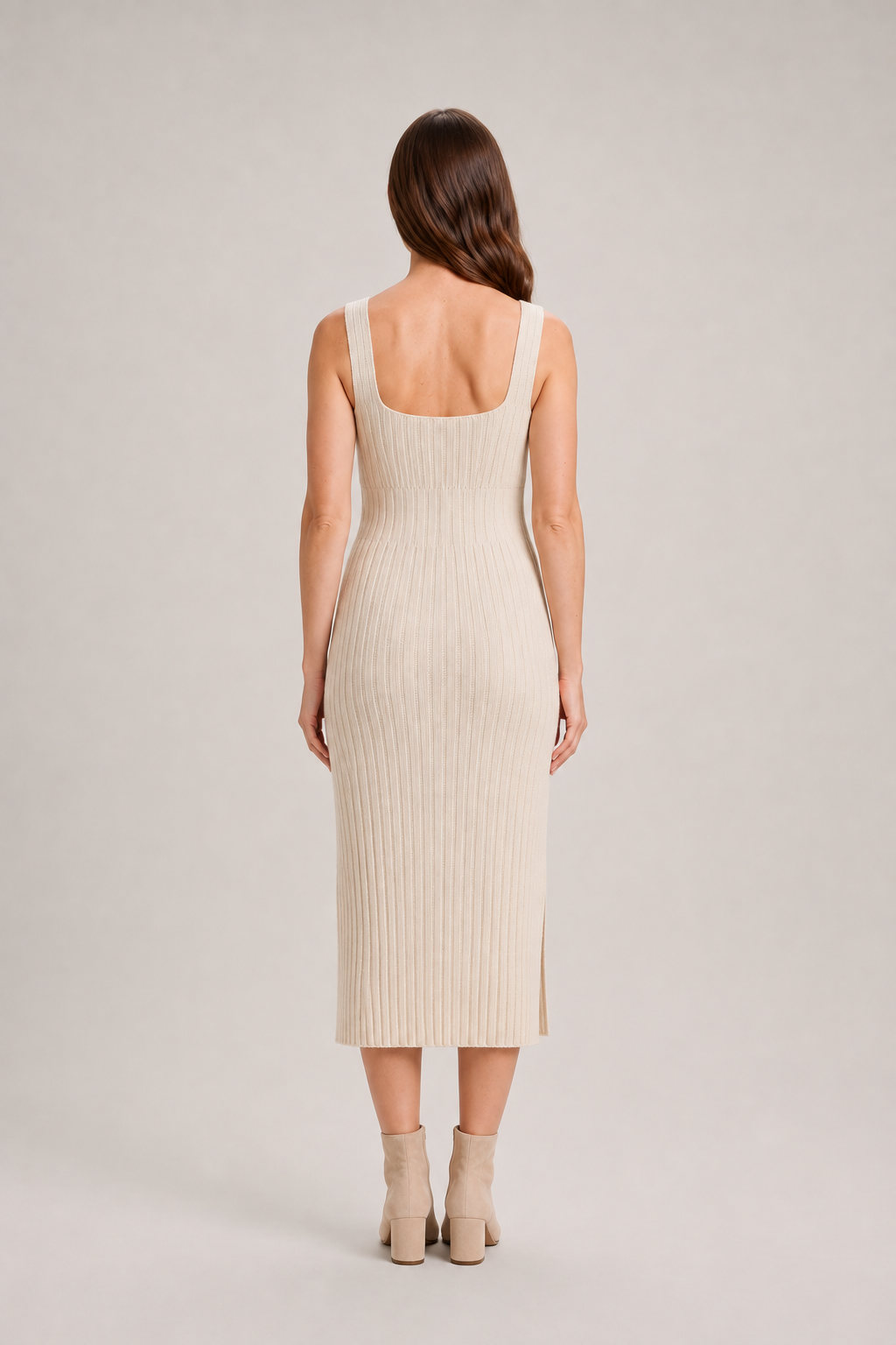Gebreide set met lang vest en midi-jurk voor dames – Zaide