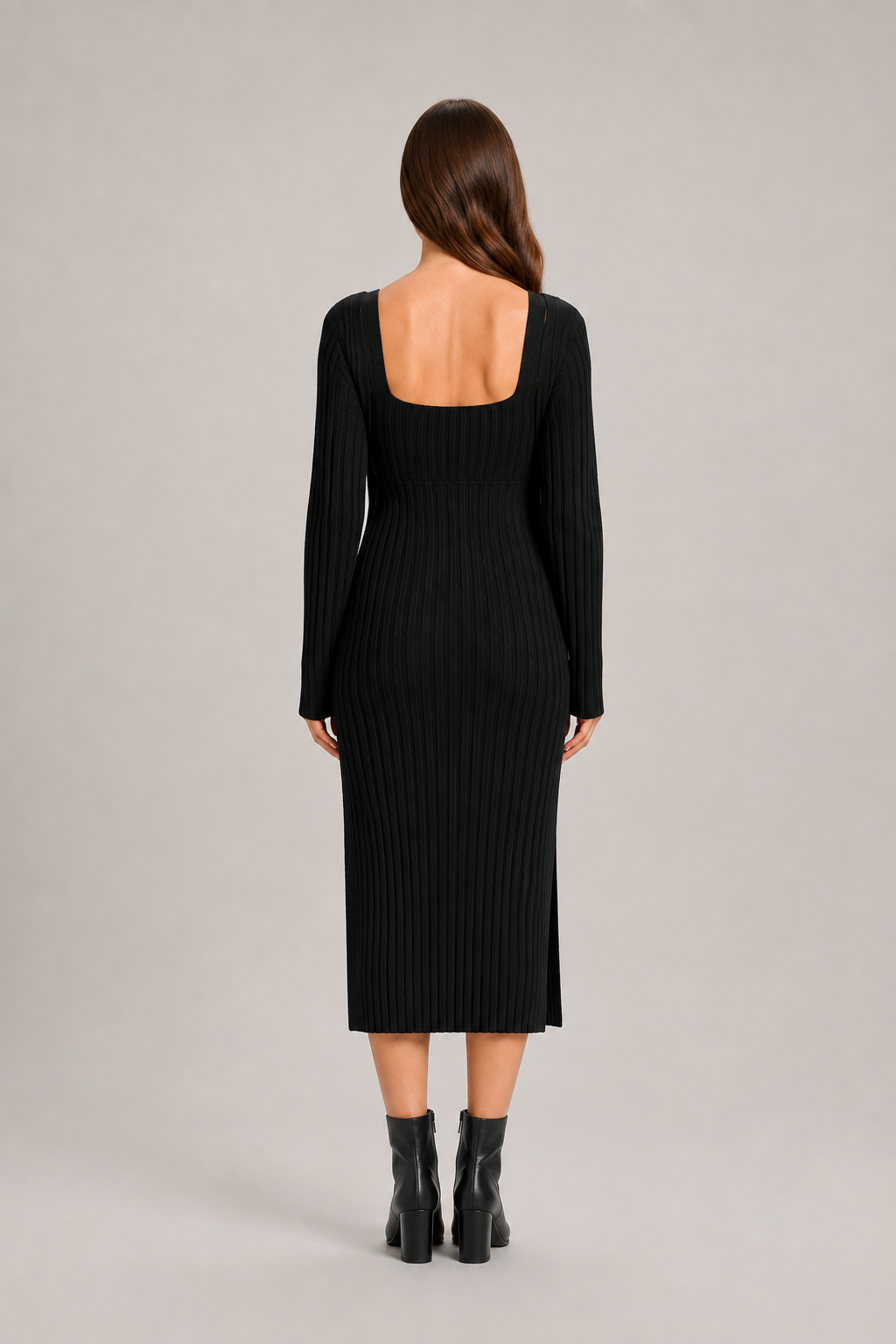 Gebreide set met lang vest en midi-jurk voor dames – Zaide