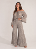 Off-shoulder kanten set met wijde broek voor dames – Malou