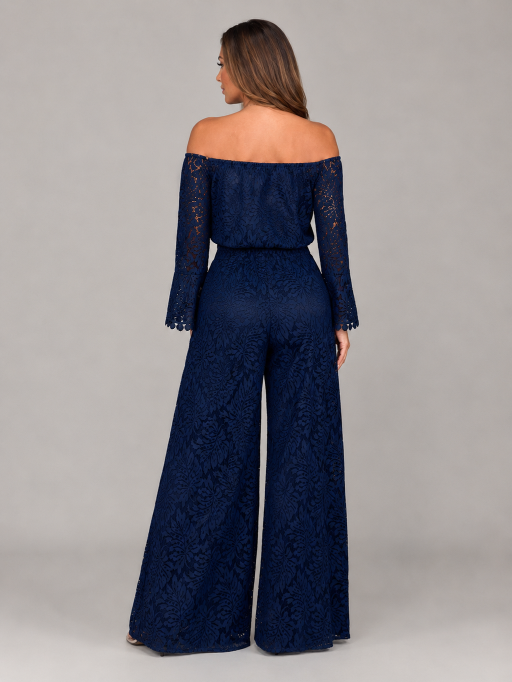 Off-shoulder kanten set met wijde broek voor dames – Malou