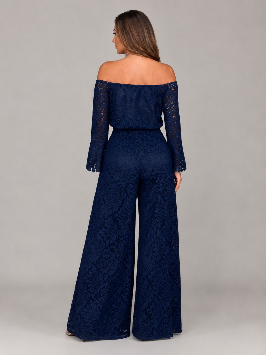 Off-shoulder kanten set met wijde broek voor dames – Malou