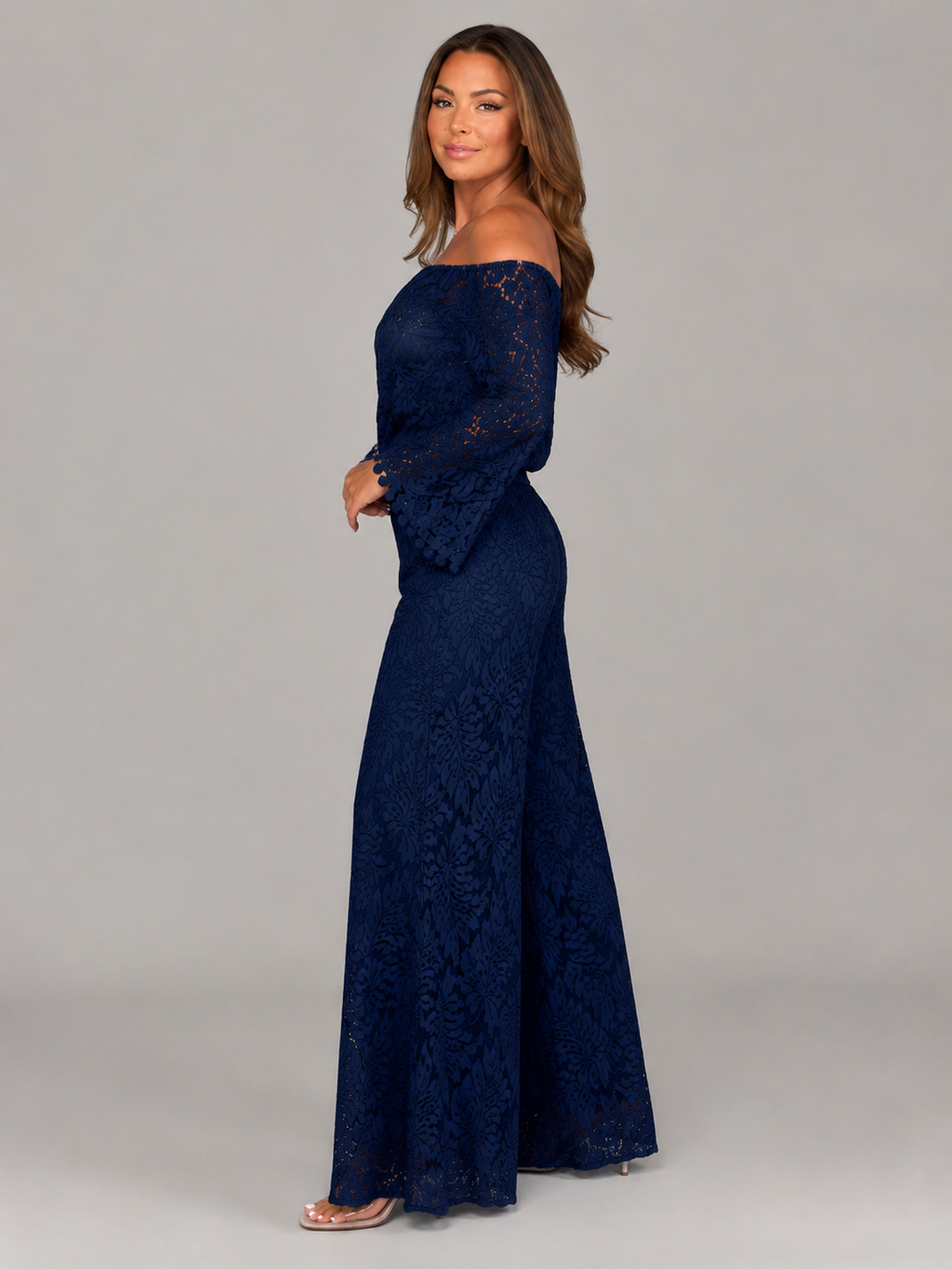 Off-shoulder kanten set met wijde broek voor dames – Malou