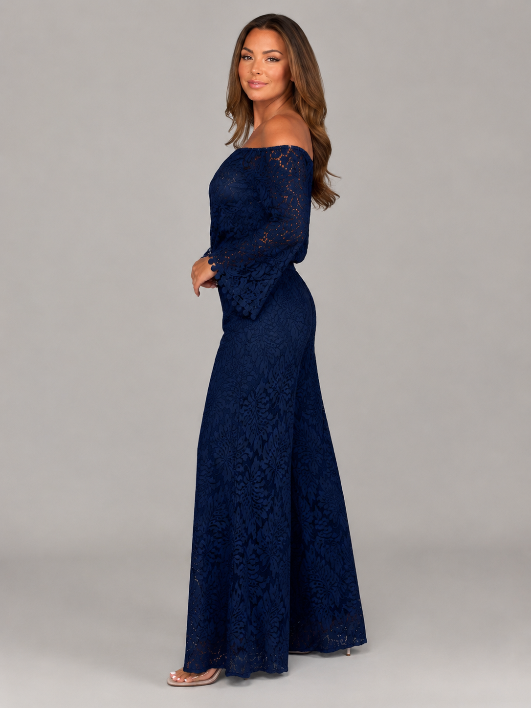 Off-shoulder kanten set met wijde broek voor dames – Malou