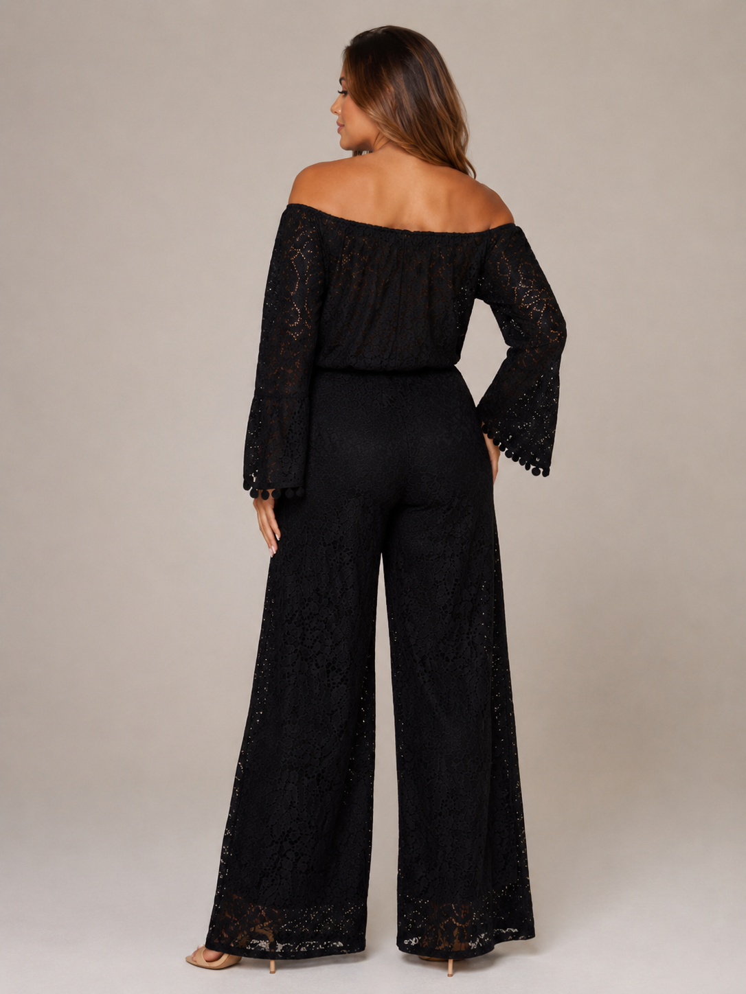 Off-shoulder kanten set met wijde broek voor dames – Malou