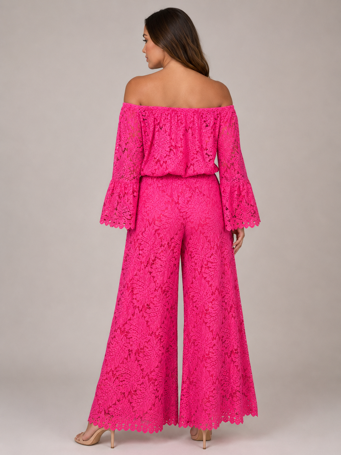 Off-shoulder kanten set met wijde broek voor dames – Malou