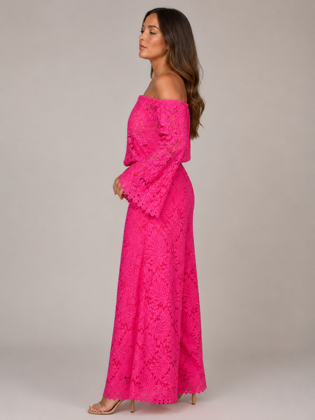 Off-shoulder kanten set met wijde broek voor dames – Malou