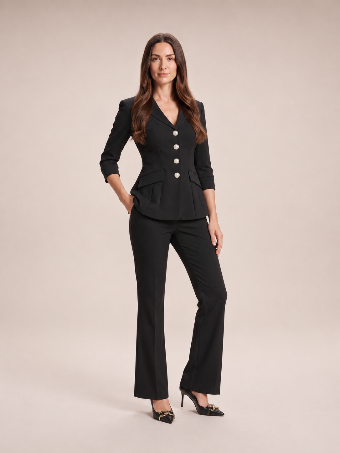 Getailleerd broekpak met flared broek voor dames – Liset