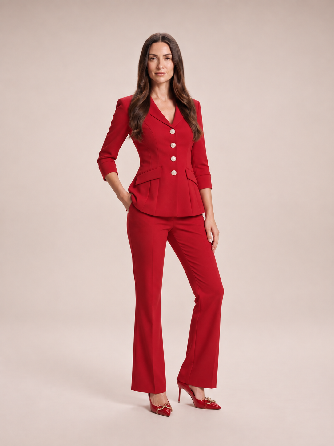Getailleerd broekpak met flared broek voor dames – Liset