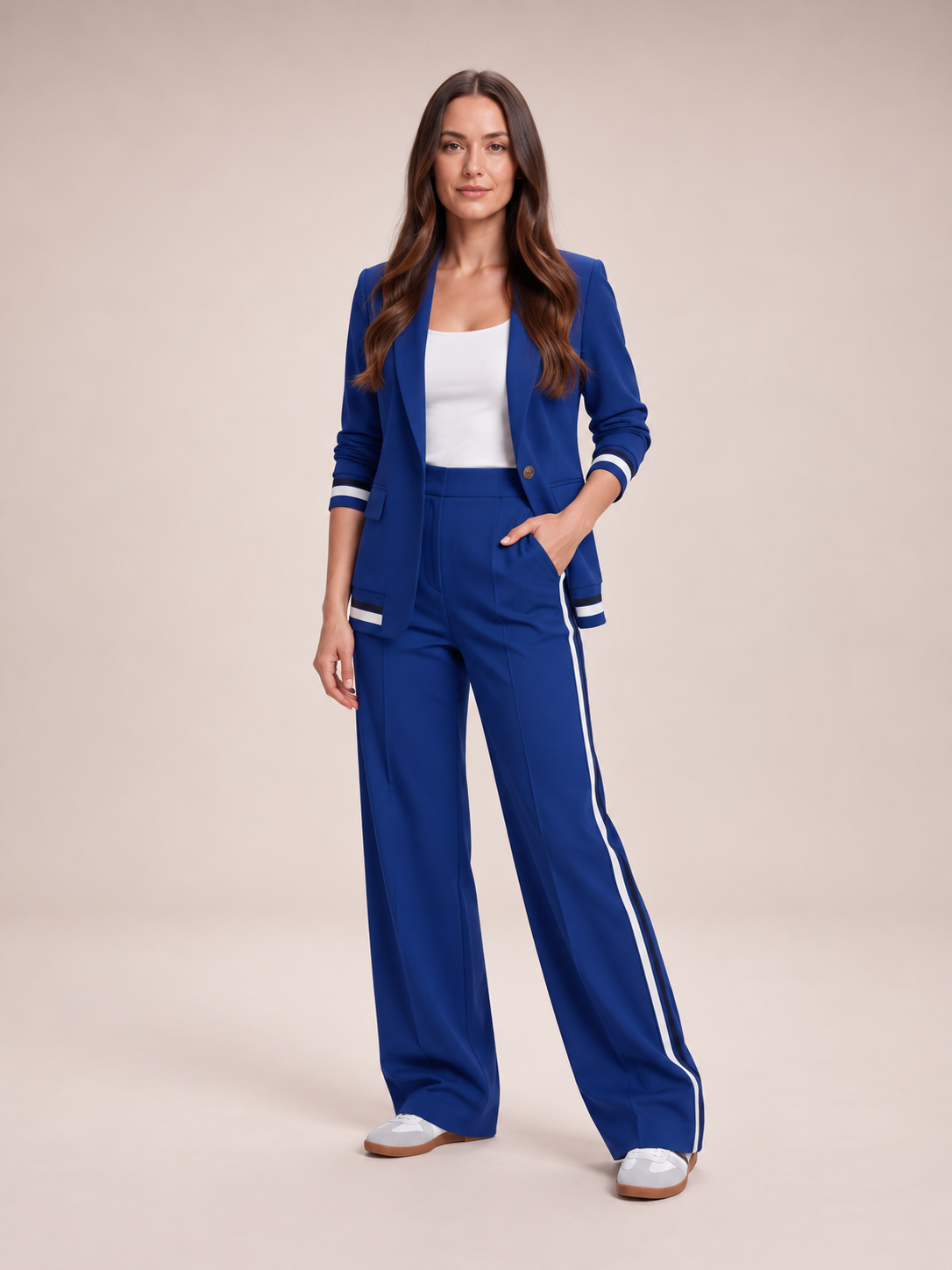 Blazerpak met contrastbiezen voor dames – Selina