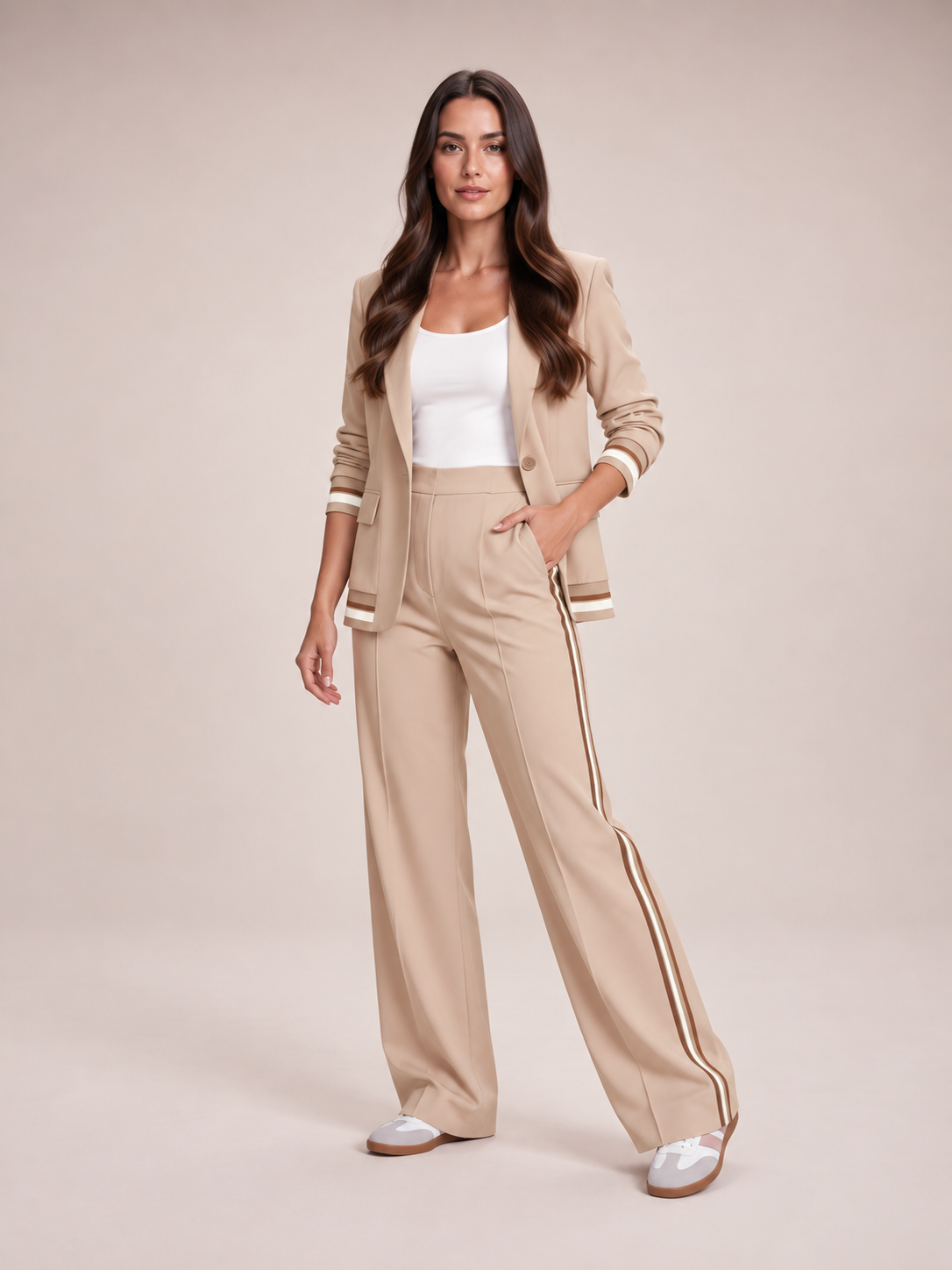 Blazerpak met contrastbiezen voor dames – Selina