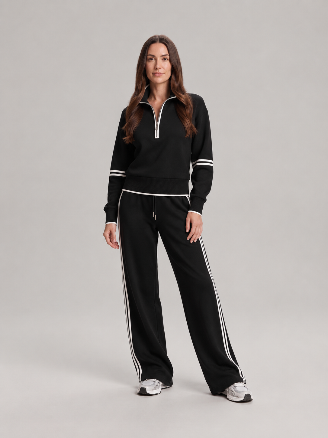 Loungeset met halve rits en contrastbiezen voor dames – Coralie