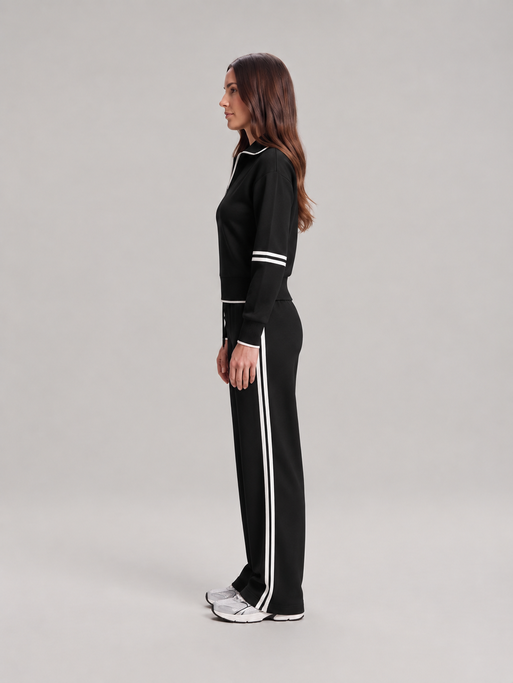 Loungeset met halve rits en contrastbiezen voor dames – Coralie