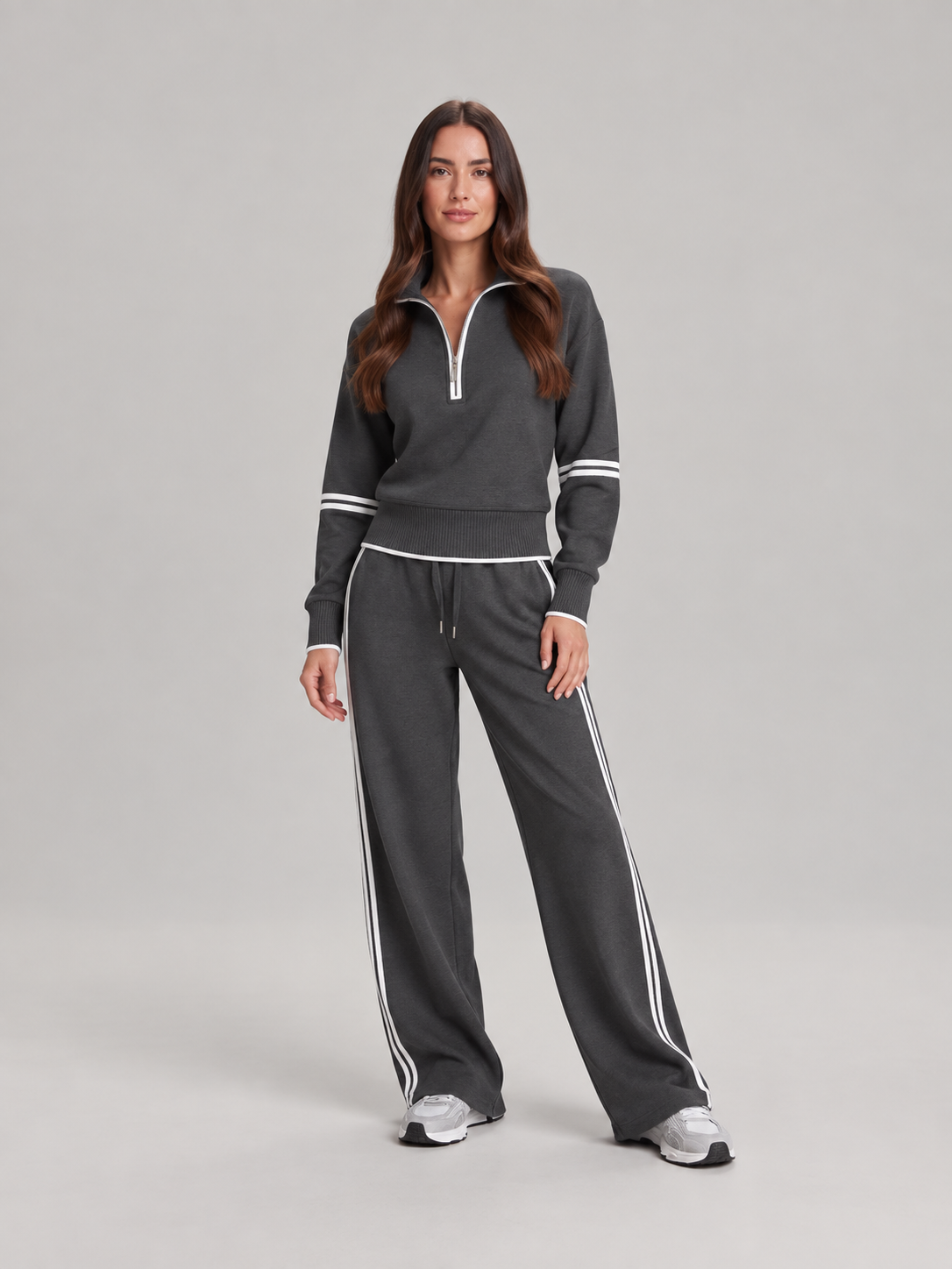 Loungeset met halve rits en contrastbiezen voor dames – Coralie