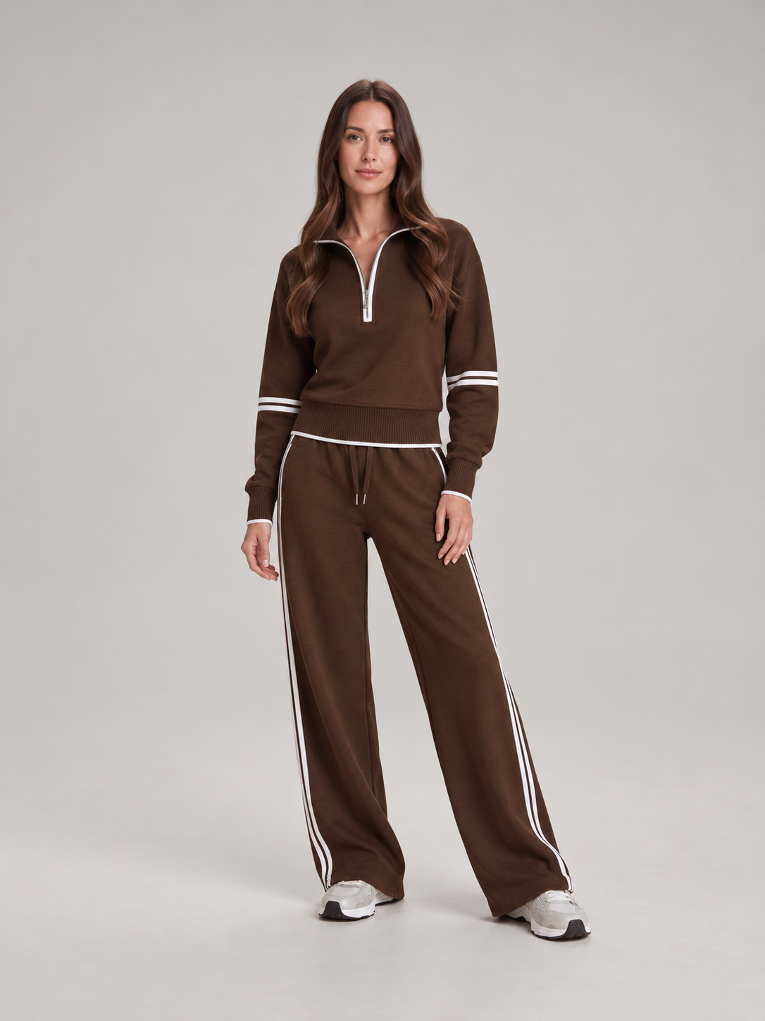 Loungeset met halve rits en contrastbiezen voor dames – Coralie