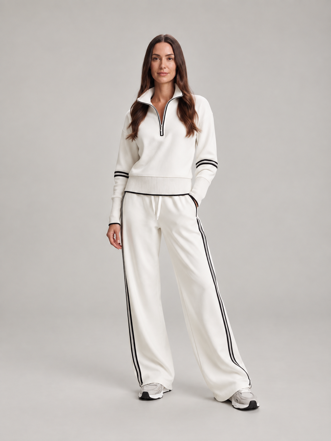 Loungeset met halve rits en contrastbiezen voor dames – Coralie