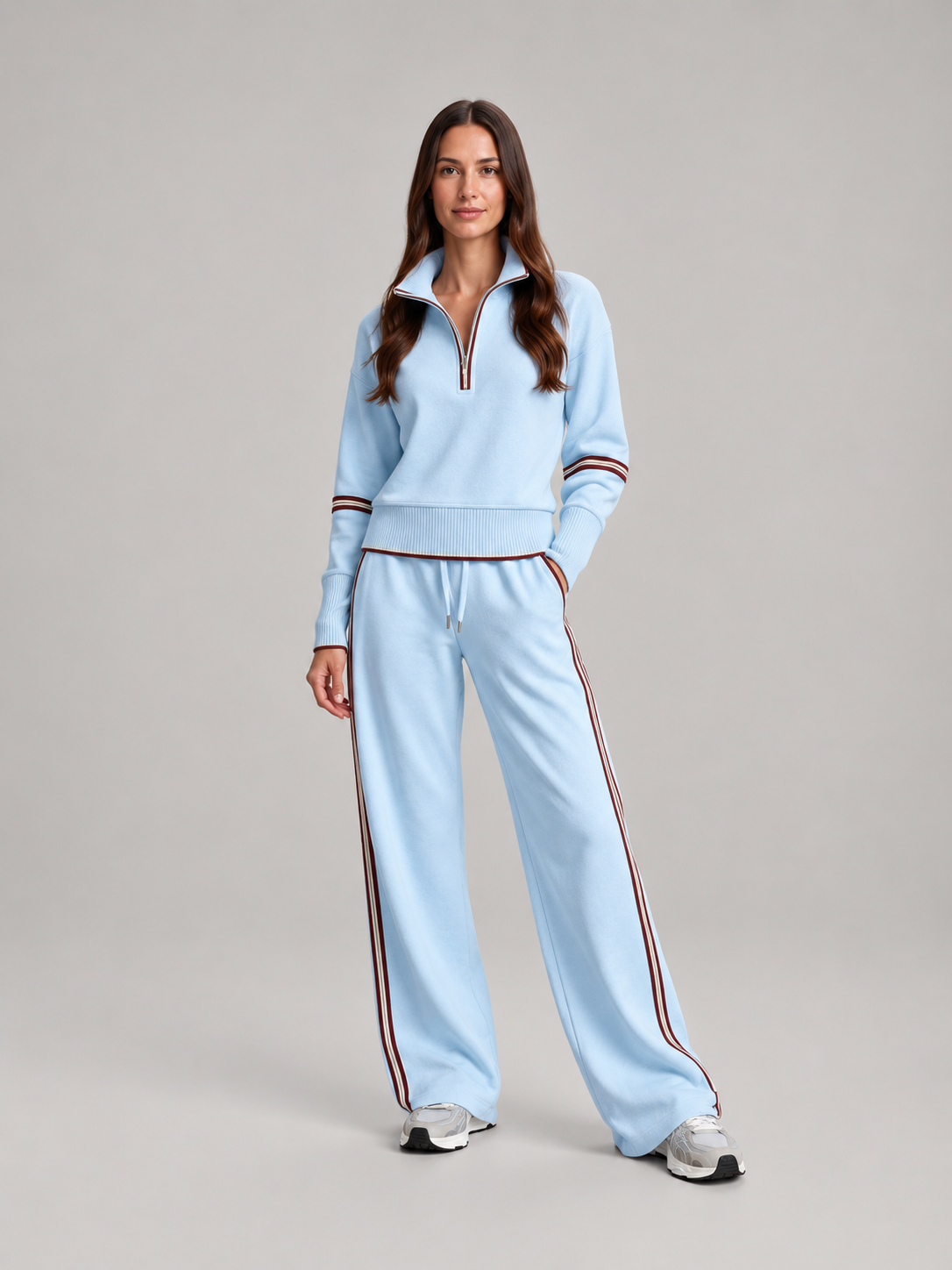 Loungeset met halve rits en contrastbiezen voor dames – Coralie