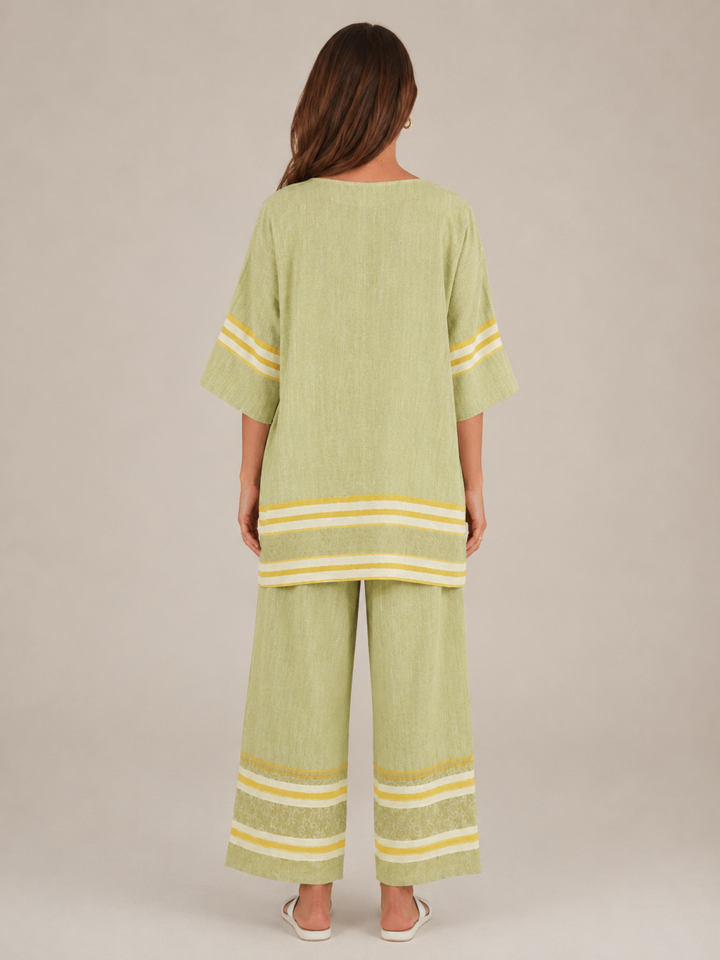 Gestreepte tweedelige set met culotte voor dames – Azure