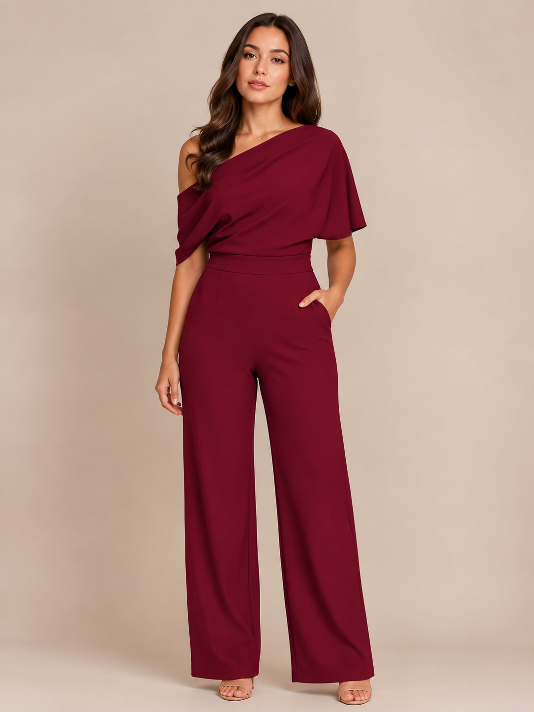 One-shoulder jumpsuit met wijde pijpen voor dames – Giorenna