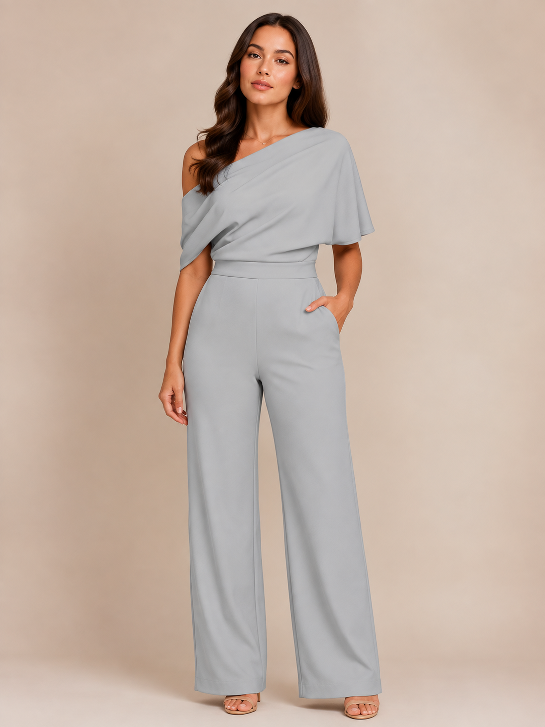 One-shoulder jumpsuit met wijde pijpen voor dames – Giorenna