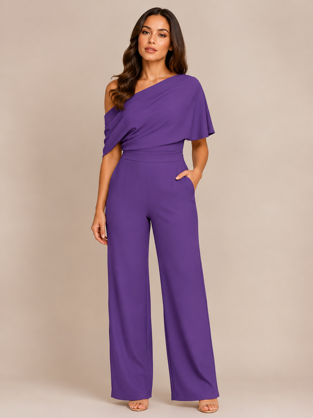 One-shoulder jumpsuit met wijde pijpen voor dames – Giorenna