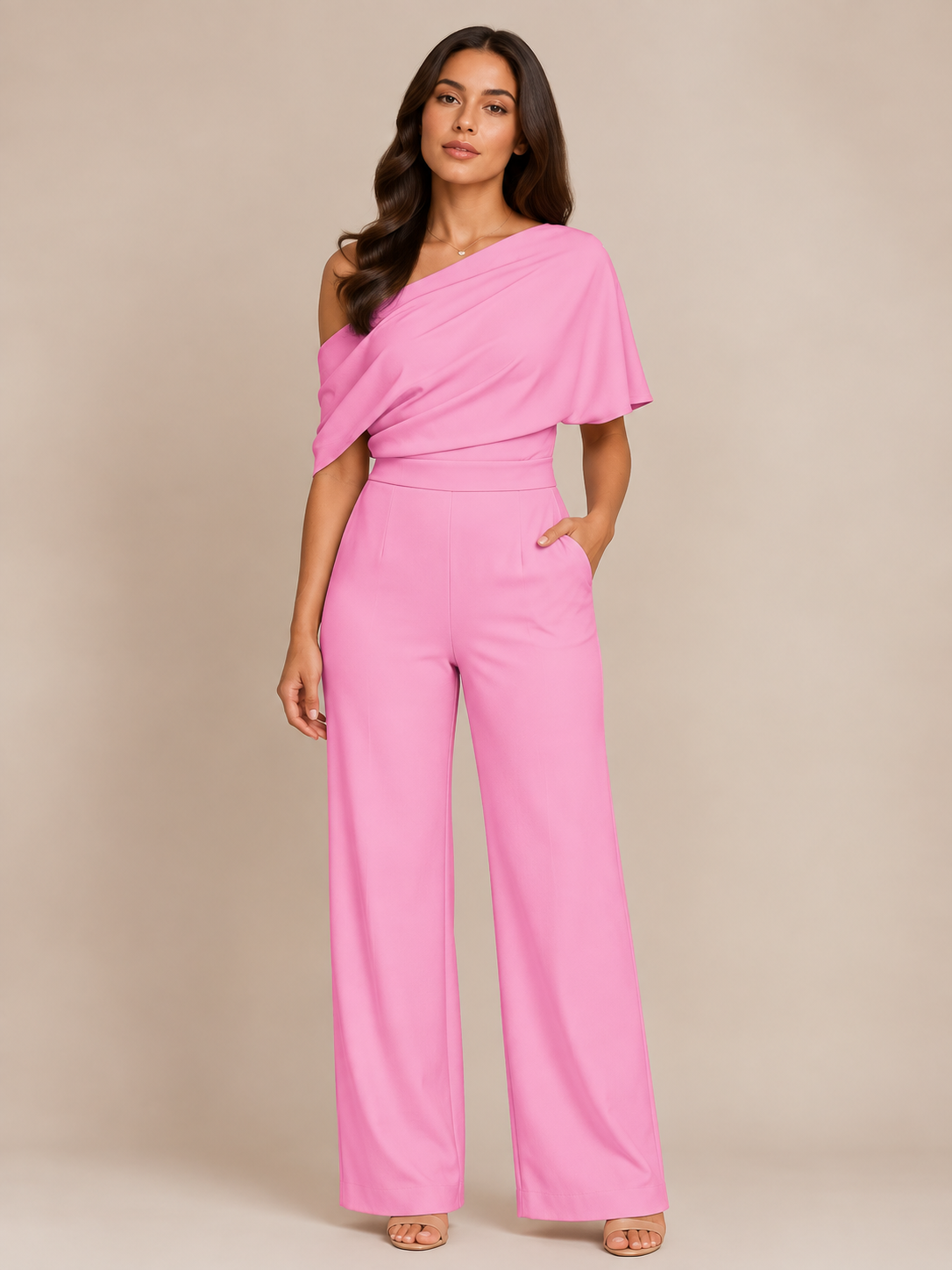 One-shoulder jumpsuit met wijde pijpen voor dames – Giorenna