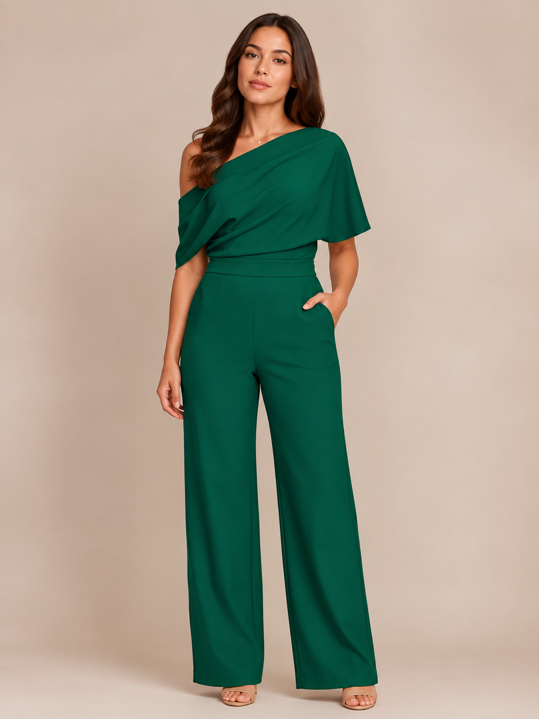 One-shoulder jumpsuit met wijde pijpen voor dames – Giorenna