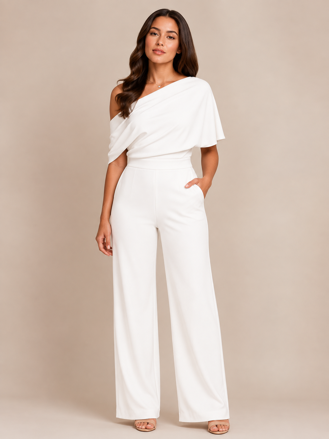 One-shoulder jumpsuit met wijde pijpen voor dames – Giorenna