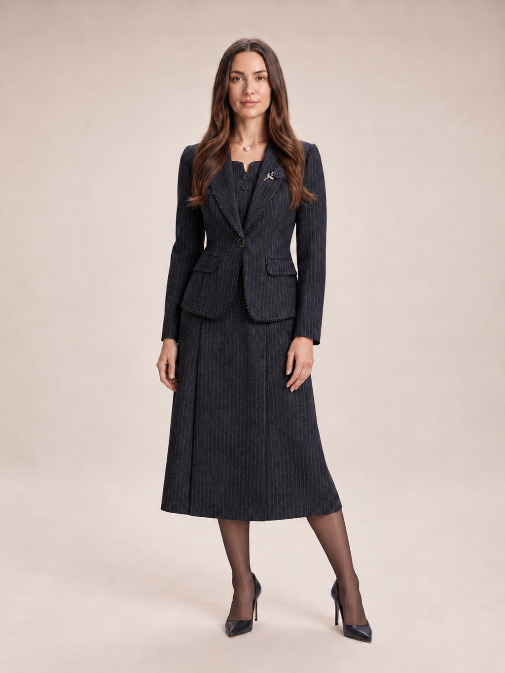 Blazerset met bijpassende midijurk voor dames – Marisol