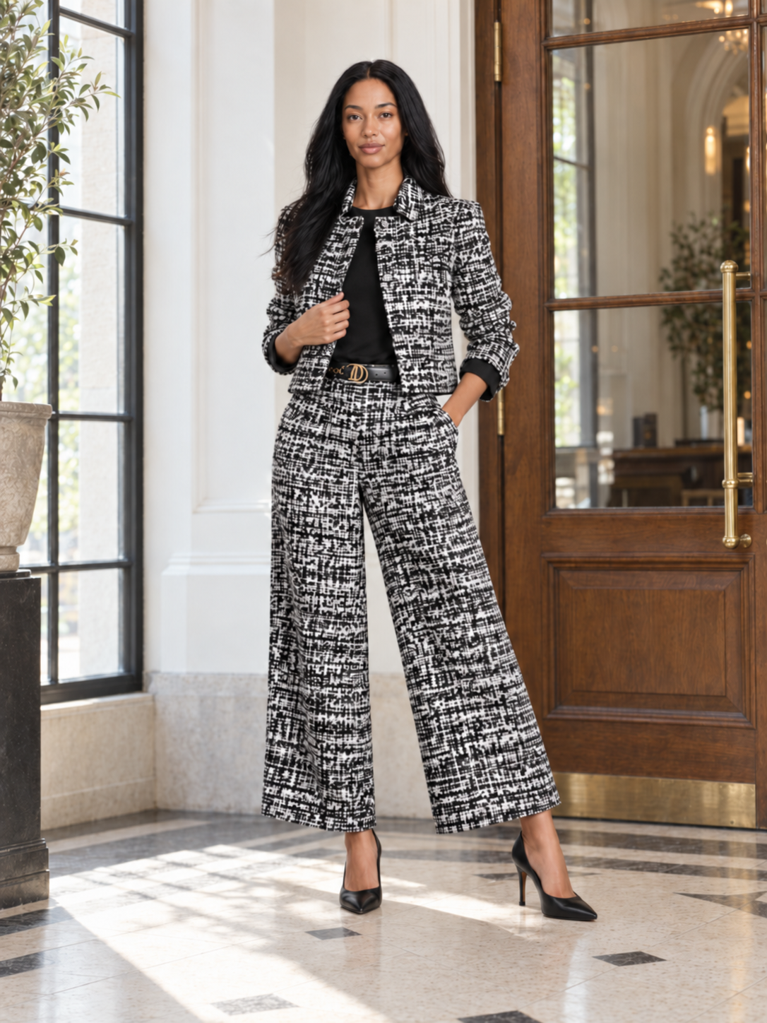 Tweedelige set met kort jasje en wijde broek voor dames – Sandrine