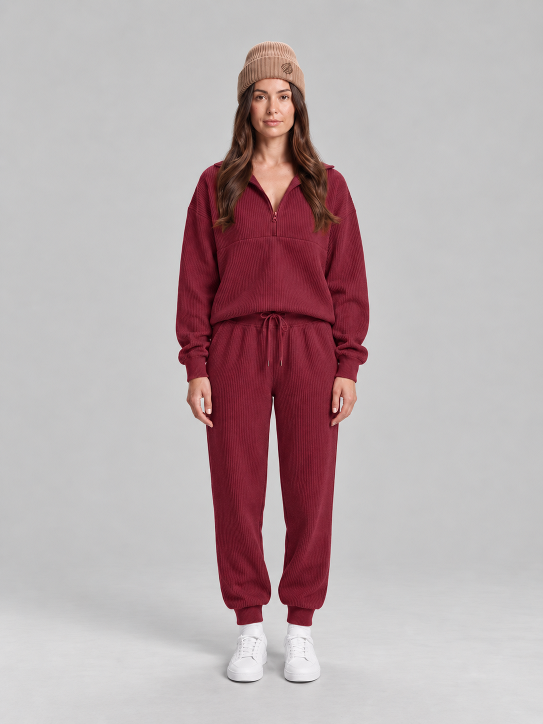 Loungeset met halve rits en jogger voor dames – Sjoukje