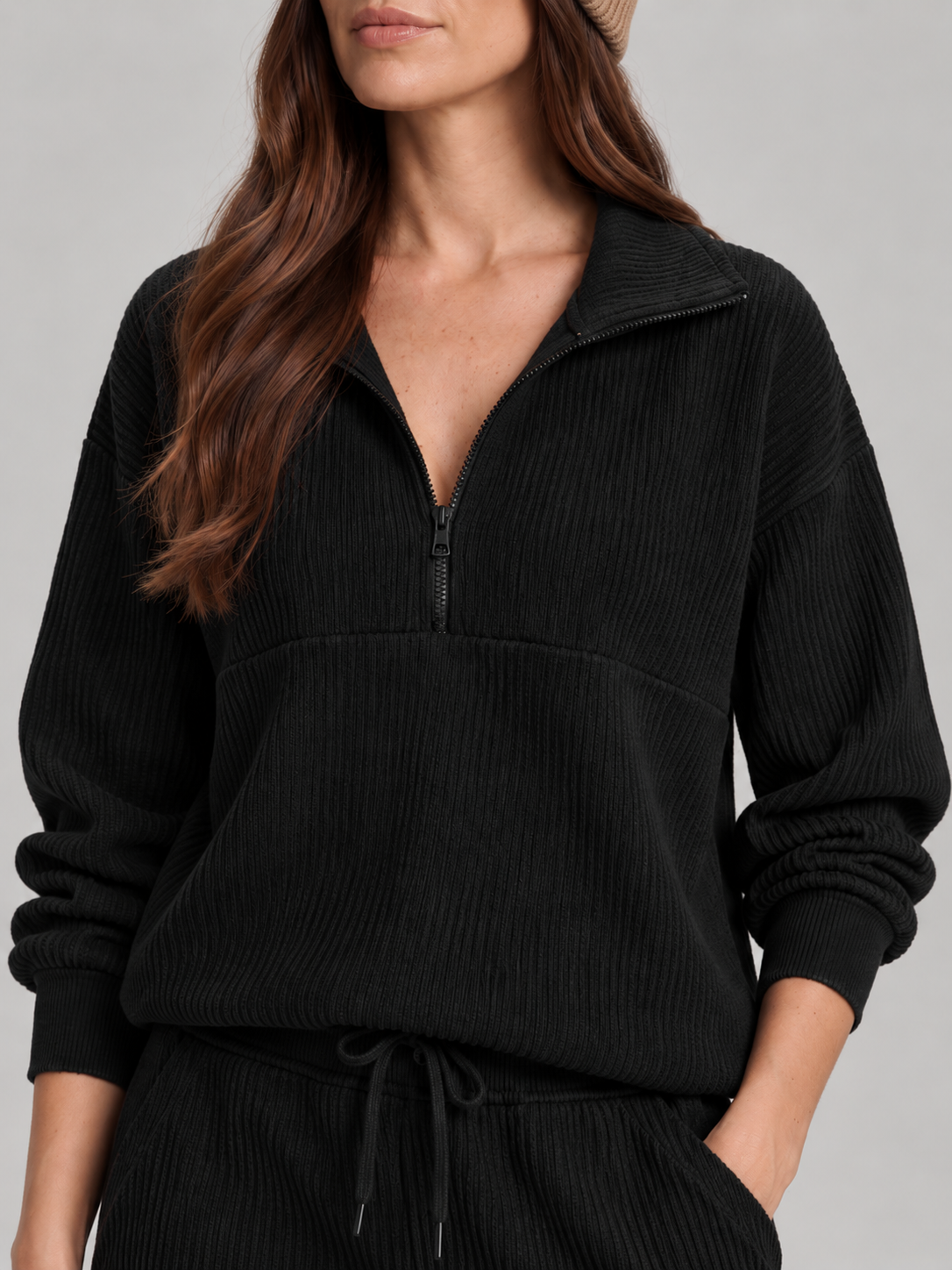Loungeset met halve rits en jogger voor dames – Sjoukje