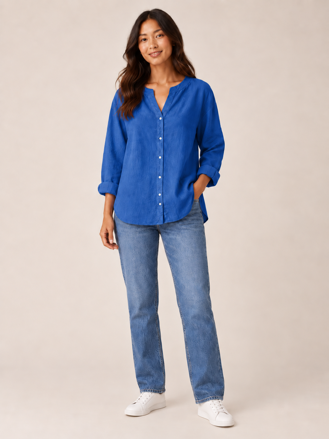 Rebecca Split-Neck Blouse - Clara & Vivian