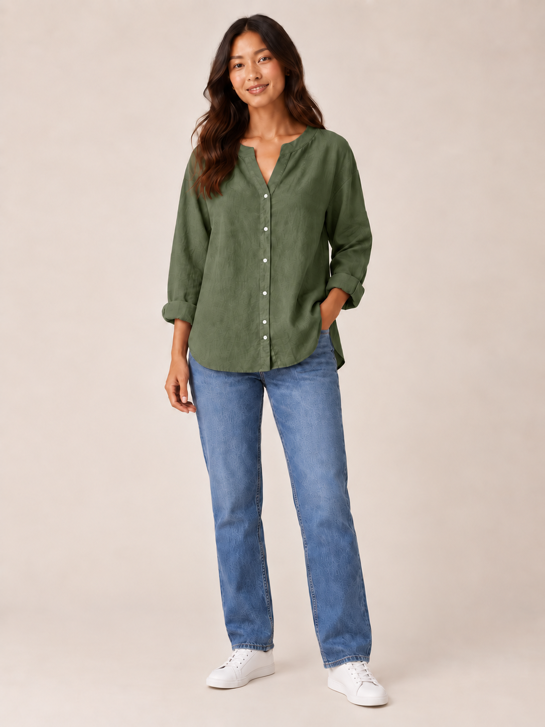 Rebecca Split-Neck Blouse - Clara & Vivian