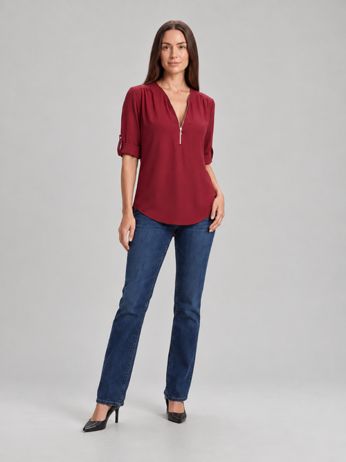 Caroline Zip-Neck Blouse - Clara & Vivian