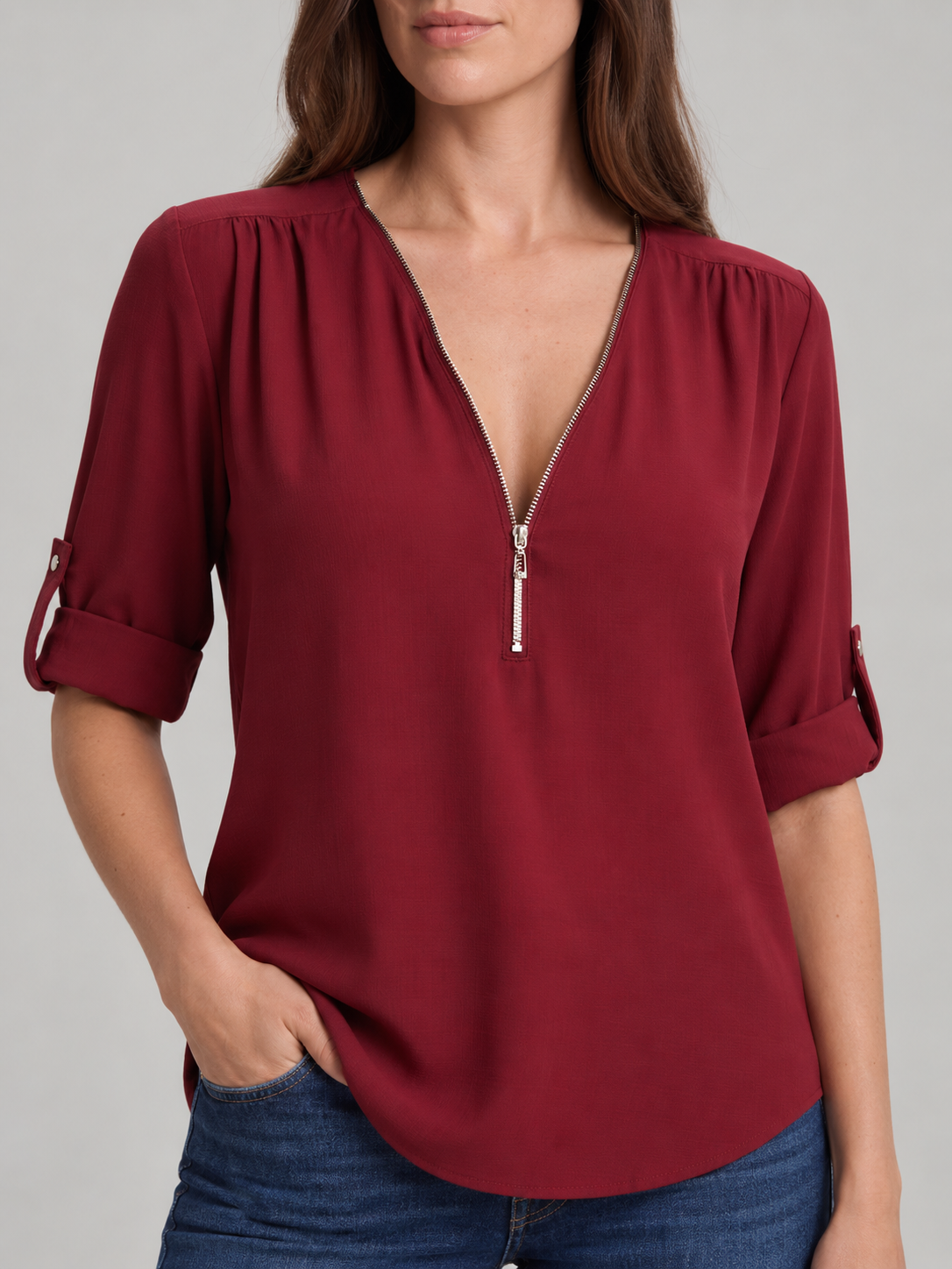 Caroline Zip-Neck Blouse - Clara & Vivian