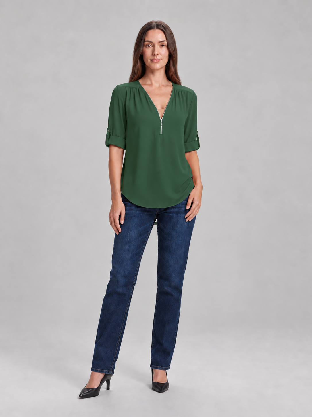 Caroline Zip-Neck Blouse - Clara & Vivian