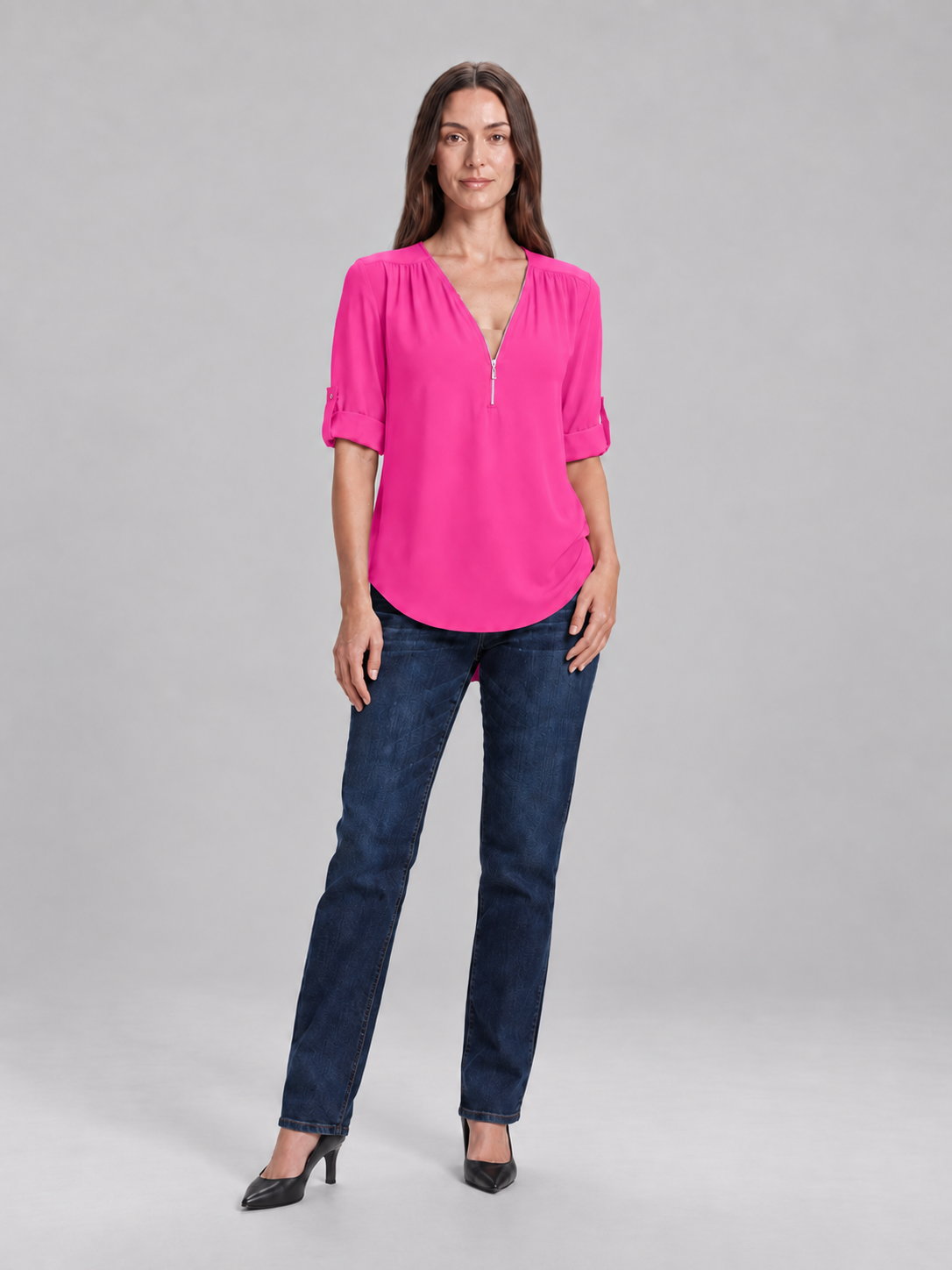 Caroline Zip-Neck Blouse - Clara & Vivian