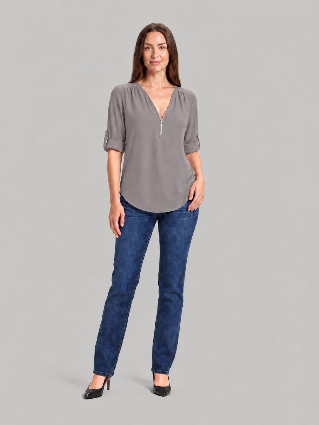 Caroline Zip-Neck Blouse - Clara & Vivian