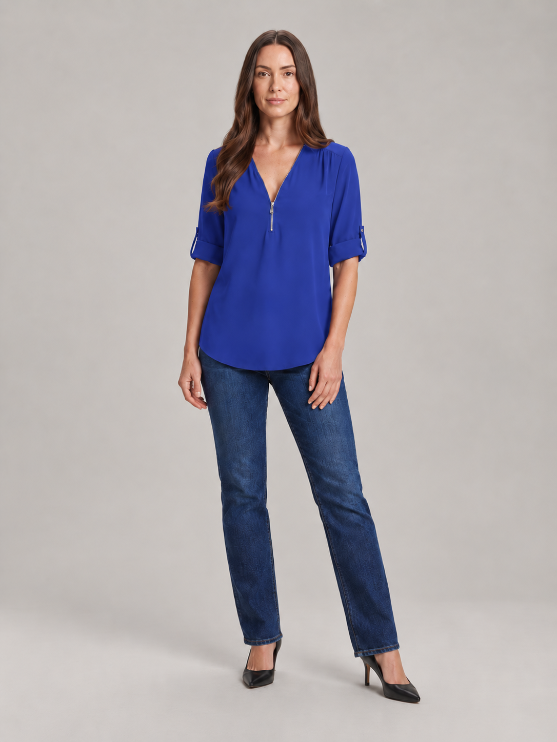Caroline Zip-Neck Blouse - Clara & Vivian