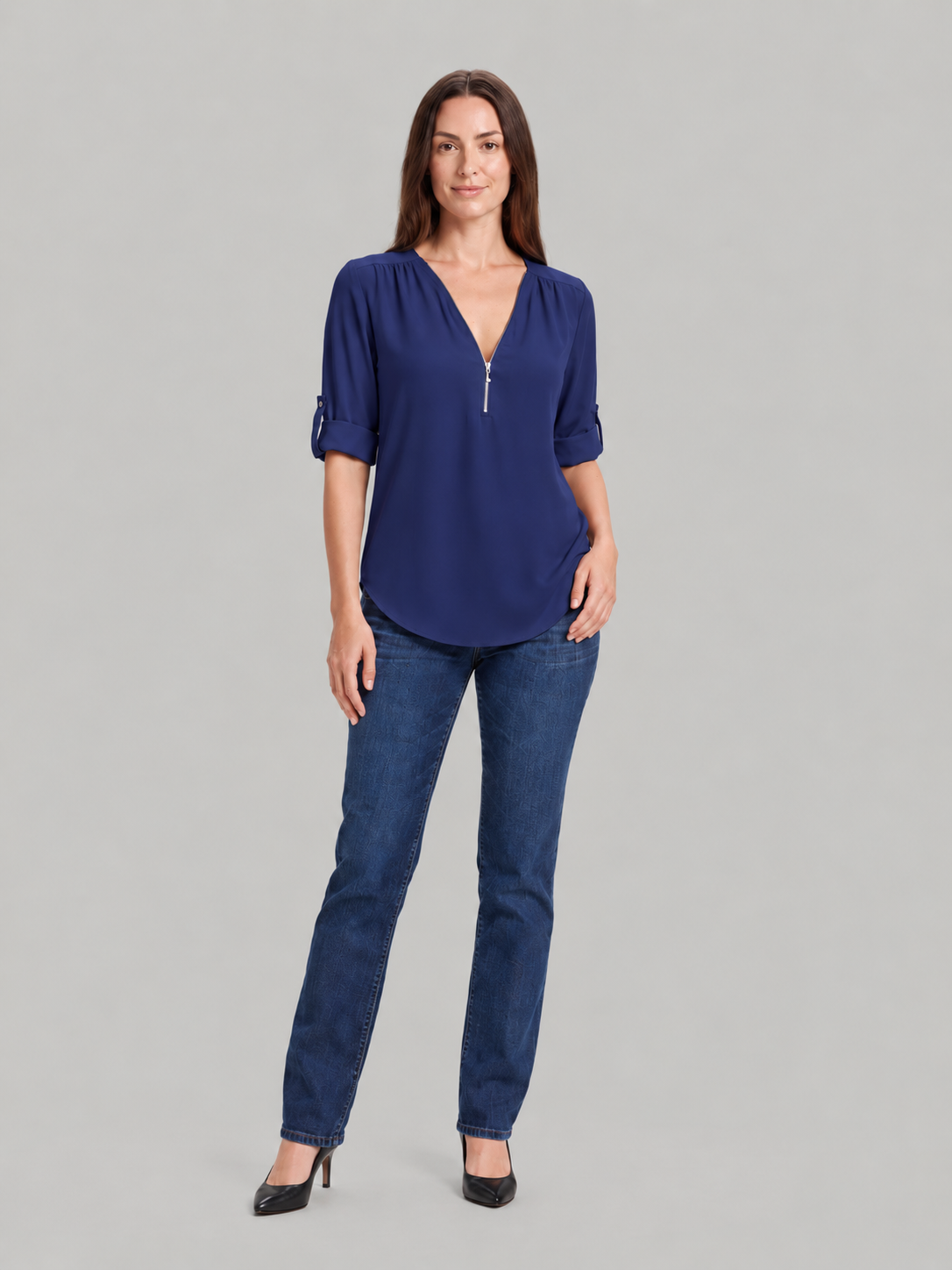 Caroline Zip-Neck Blouse - Clara & Vivian